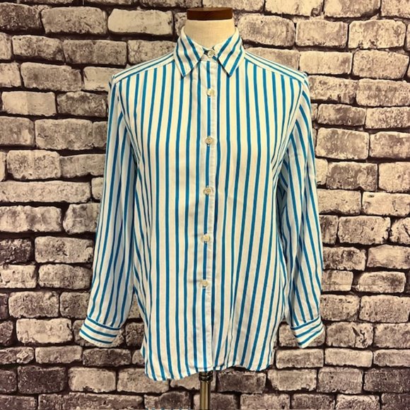 Colorayons Tops - Colorayons Vintage Turquoise & White Striped Blouse Size M